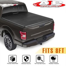 8 Ft 96 Long Bed Soft Vinyl Quad 4 Fold Tonneau Cover For 2015-2020 Ford F150
