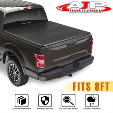 8 ft / 96" Long Bed Soft Vinyl Quad 4 Fold Tonneau Cover For 2015-2020 Ford F150