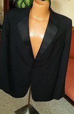 CRISP NEW: Classic One-Button Tuxedo Jacket Size 42L Black Wool and Satin