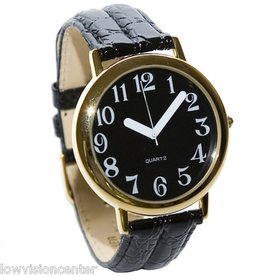 Unisex Low Vision Watch Gold Tone Black Face White Numbers Low Vision