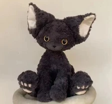 Black Curly Hair Kitten Cat Plush Toy 14" Stuffed Animal Toddler Doll Gift Kids