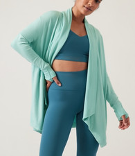 ATHLETA WOMEN'S REEF GREEN POCKETS NIRVANA PRANAYAMA RESTORE WRAP CARDIGAN Sz S