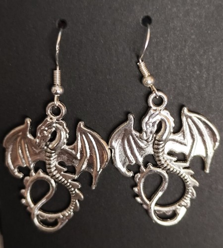 Silver colour dragon earrings - dangle earrings