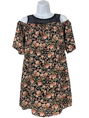 Charlotte Russe Womens Cold Shoulder Illusion Floral Shift Dress Lined Size  XS | eBay