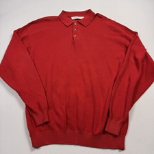 Jantzen Vintage Men's Long Sleeve Polo Sweater Cotton Made In USA Red Medium