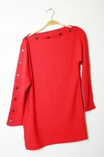 ENZA COSTA Brushed French Terry Snap Button Mini Sweater Dress Red M (2) $298 A3