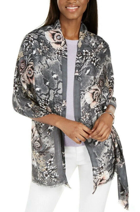INC International Concepts Reptilian Garden Pashmina Scarf Wrap, Gray