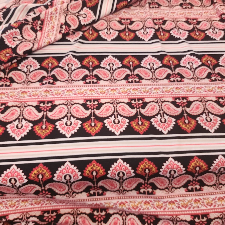 Double Brushed Ethnic Paisley Floral Stripe   Knit Fabric  By the Yard    - Image 3 of 3