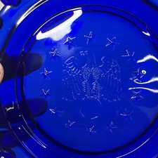 Imperial Glass Candlewick Cobalt Blue Eagle Ashtray 6 inch Round American RARE