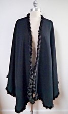 Sorbara Neiman Marcus Black Cashmere Mink Fur Trim Cape Wrap Coat Worn Once