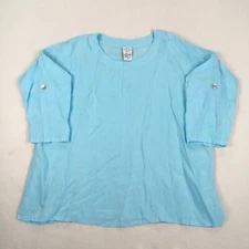 Match Point Shirt Sz Medium Blue Linen Flowy Boxy Blouse Boho Lagenlook USA