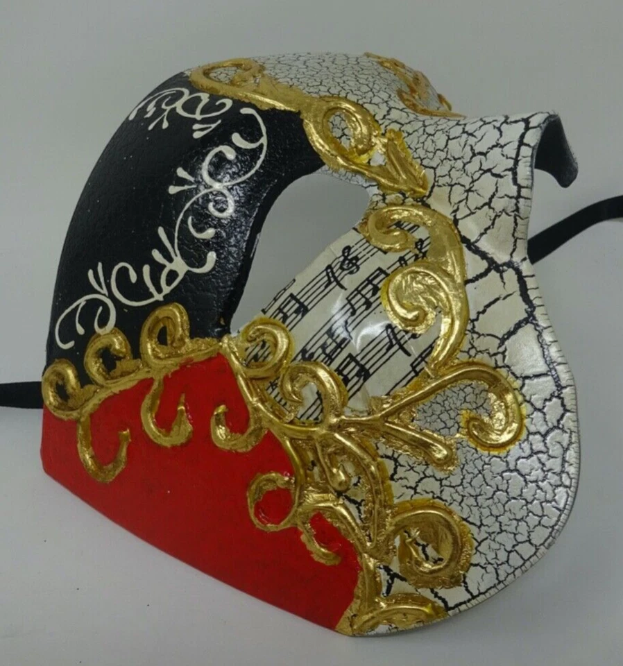 QUALITY RED BLACK & GOLD HALF FACE PHANTOM  OPERA MUSICAL NOTES MASQUERADE MASK - Image 3 of 4