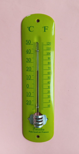 Thermomètre En émail Véritable – Forme Ronde Bombée, Aiguille – Fabriqué En France – Couleur Citron