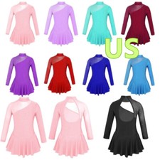 Kids Girls Skating Dress Tulle Skirt Gymnastic Roller Figure Ballet Dancewear