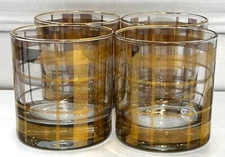 Vtg 4 MCM 22K Gold Double Old Fashion Lowball Rocks Glasses *See All Pics*