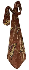 ROYALIST Vintage Men's Brown "Raxon" Damask Butterfly Print Tie 48" L / 4.25" W