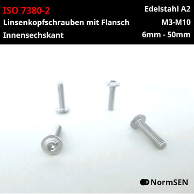 Linsenkopfschrauben Flansch DIN/ISO 7380-2 Edelstahl A2 V2A M3 M4 M5 M6 M8 M10