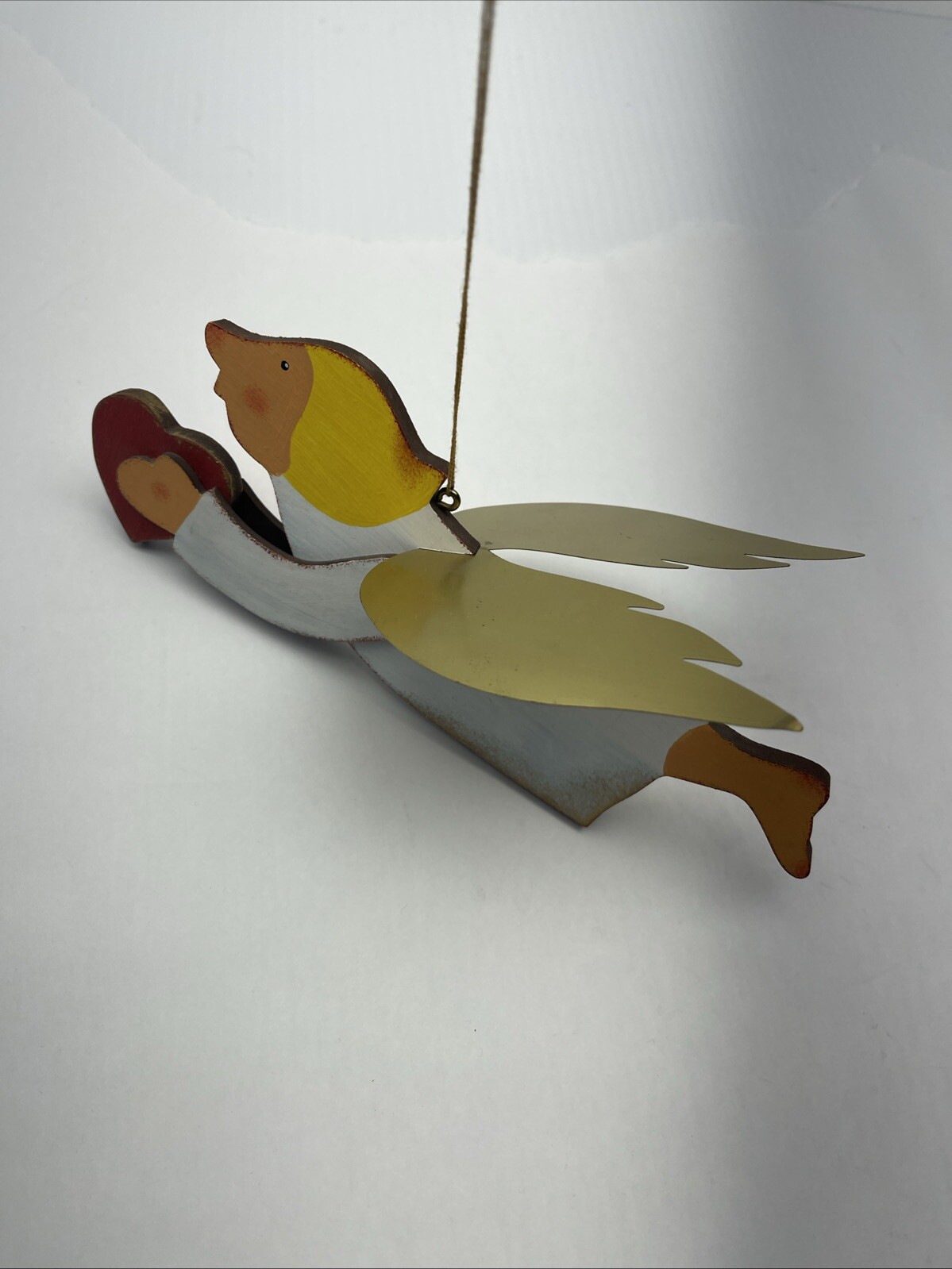 Vintage Nursery Hang Up Angel Art Folk Art Wooden Hand Painted Handmade 8.5x 3.5