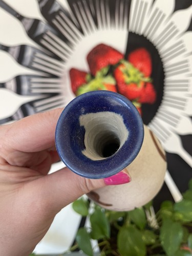 Vintage mexikanische Keramik Vase signiert 6" Volkskunst schlafender Mann unter Kaktus glasiert - Bild 7 von 8