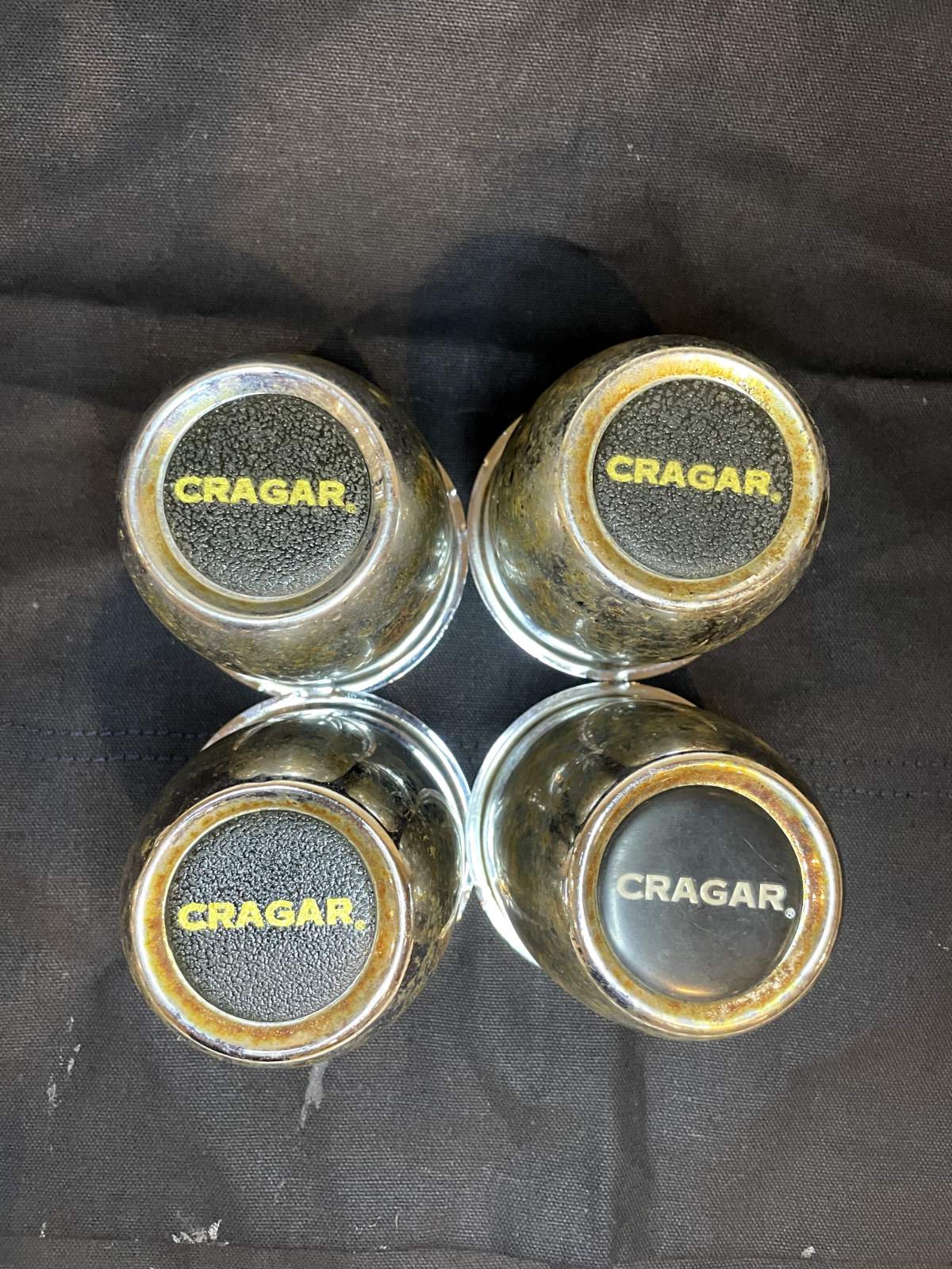 vintage Cragar wheel center caps Rusty