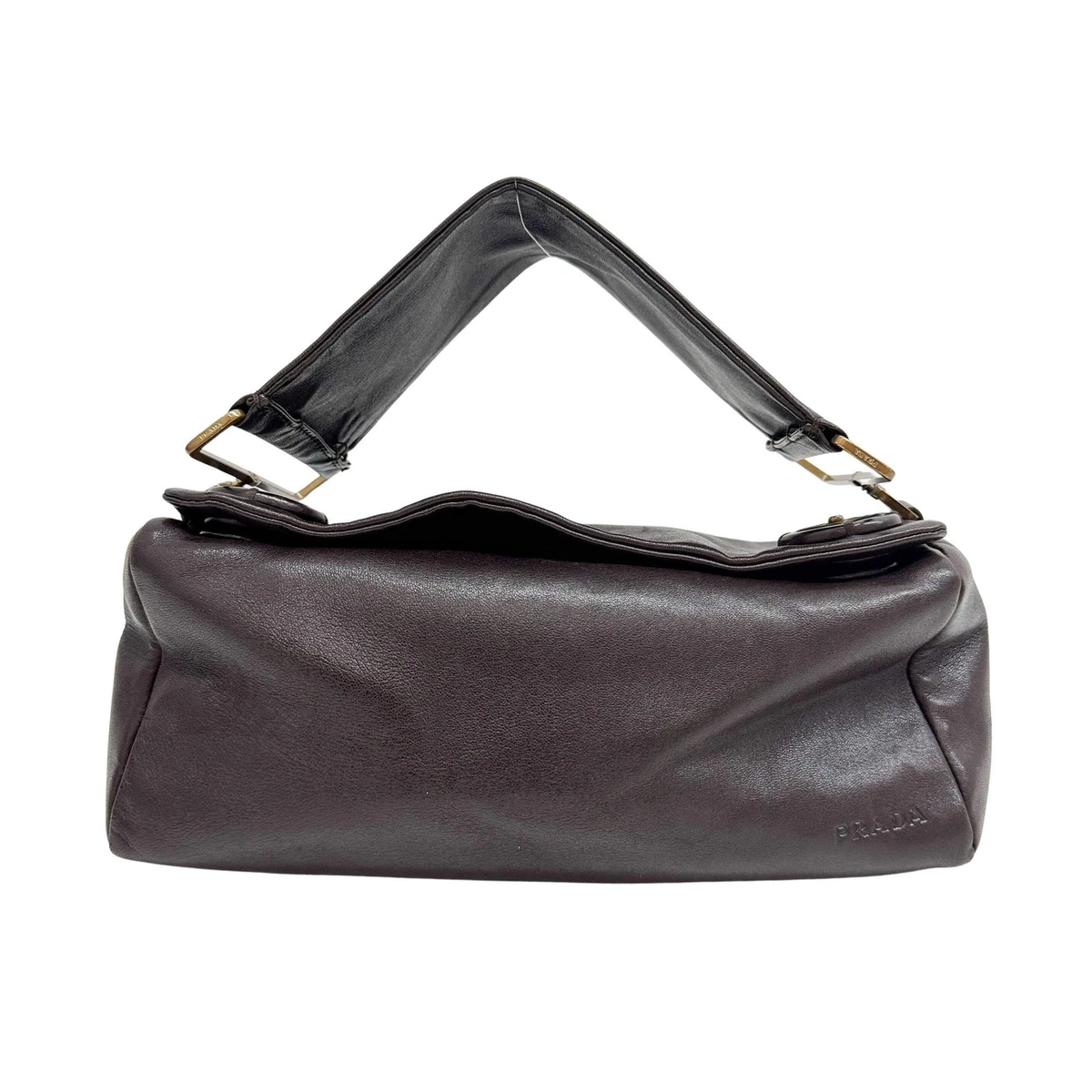 バッグ FW2000's PRADA SHOULDER BAG LEATHER Vintage 2000s black Prada leather shoulder bag with white trims