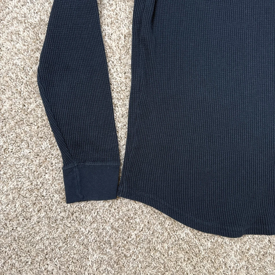 Camisa Abercrombie & Fitch Henley Para Hombre Manga Media Larga Azul Marino Waffle Térmica Y2K Foto 3 de 4