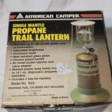 Vtg American Camper Single Mantle Propane Trail Lantern 1022 + Coleman Mantles 