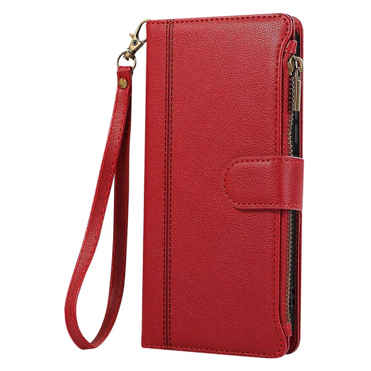 Etui zippé Galaxy S25 Avizar rouge anti-rayure équipé d'une sangle pratique