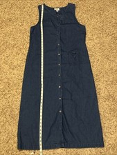 Talbots Womens 12 Denim Maxi Dress Sleeveless Buttons Patch Pocket Modest