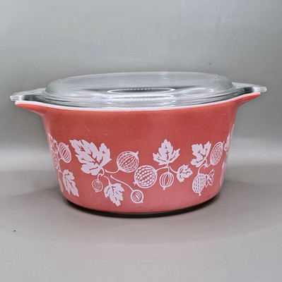 Vintage JAJ Pyrex Stachelbeere tiefe Koralle Auflaufform mit Deckel Retro UK 1950er 