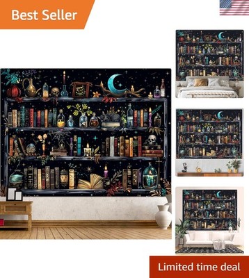 Magic Bookshelf Tapestry Gothic Witchy Dark Halloween Wall Hanging Decor