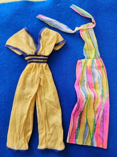 Vintage Barbie Superstar 2 Outfits Halter Dress & Pantsuit!