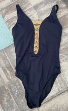 Blue Rod Beattie Women's Bathing Suit 1pc, Size 10, Black and Tan