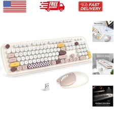 Wireless Keyboard and Mouse Combo, 2.4G Full-Size Retro Typewriter Computer K...