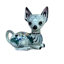 Vintage Tonala Jose Noe Sura Pottery Hand Painted Cat Figurine Signed