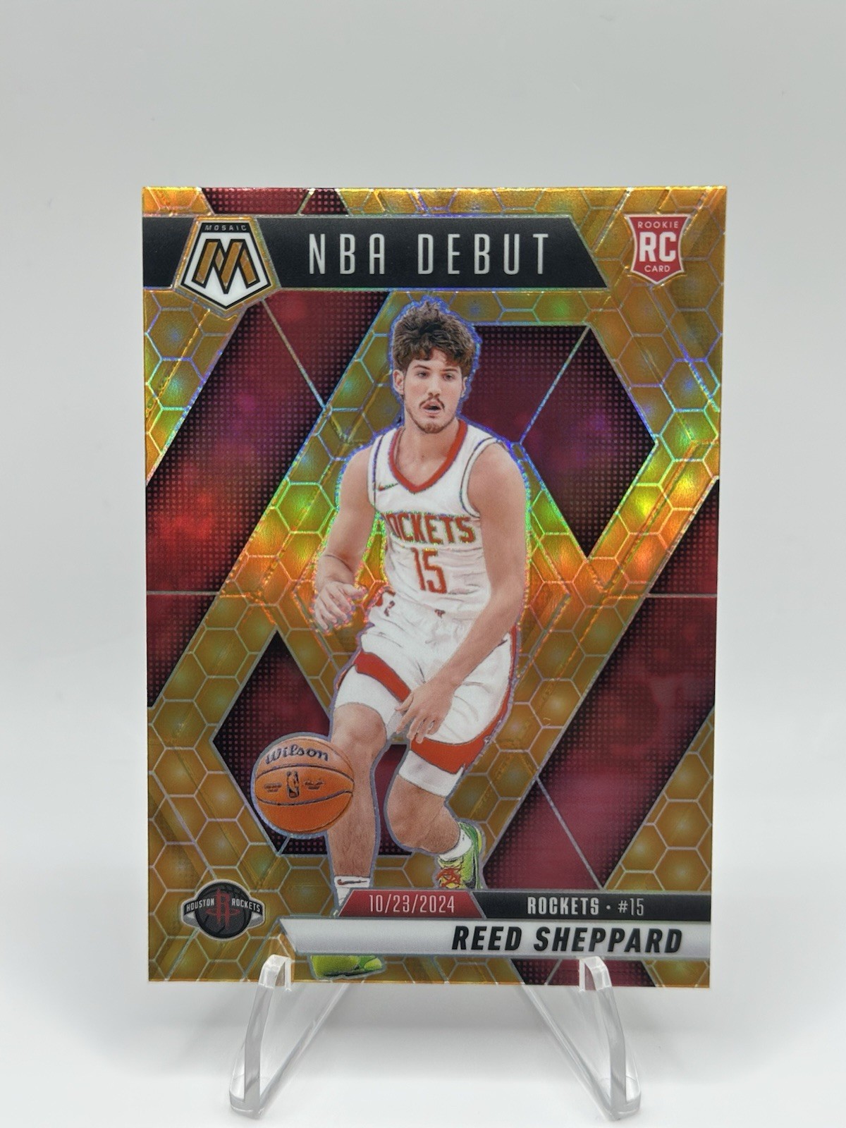 2024-25 Panini Mosaic NBA Debut Reed Sheppard #252 RC Honeycomb Mosaic Prizm SSP