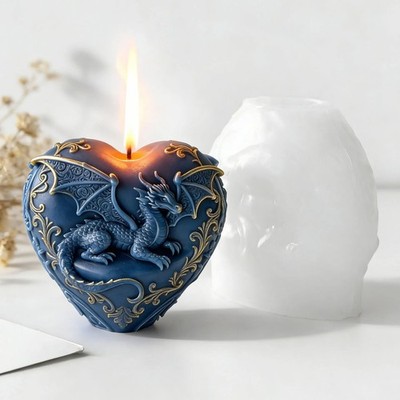Flying Dragon Relief Heart Candle Mold Silicone Resin Gypsum Ornaments DIY Molds