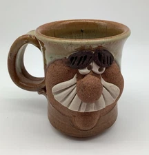Vintage Old Man Face With Mustache, Ugly Mug Earth Tones