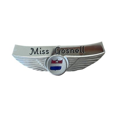 Vintage United Airlines Flight Stewardess Name Pinback Silver Tone Nice 2 Inch