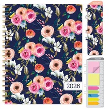2026 Hardcover Planner 7"x9" Daily Weekly Monthly Agenda Small Navy Floral