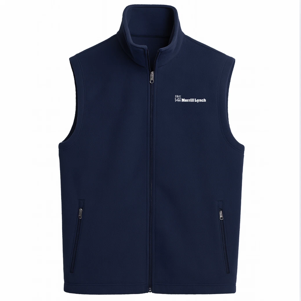 NWT 100% Authentic Merrill Lynch Bull Logo Investment Banker Vest / Gilet Navy M