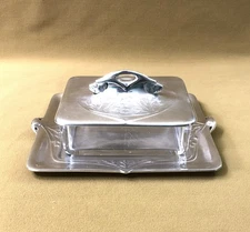 ART NOUVEAU sardine box crystal and silver metal GALLIA CHRISTOFLE tray