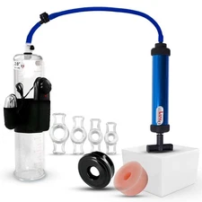LeLuv Vibrating Penis Pump AERO 9 or 12 Inch Length, Donut, Sleeve, 4 Rings