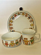 vintage Child's Enesco "Lucy Me" 3-piece Set Bear Plate / Cup /Bowl ceramic