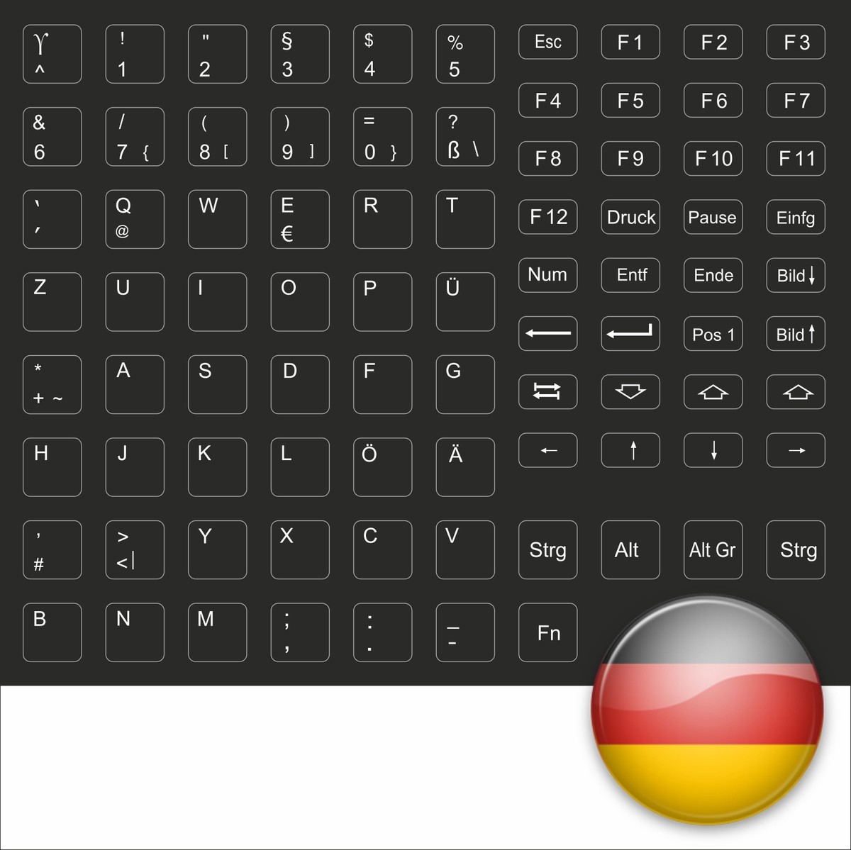 Adesivi Tastiera Tedeschi QWERTZ Per Notebook, Colore Nero (KEYSTICKER) - Adesivi Per Tasti PC Portatile