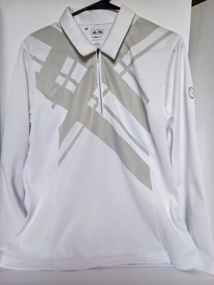 Adidas Women s White 1/4 Zip Pullover Jacket Climalite Long Sleeve Size Large