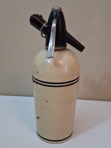 Vintage Sparklets Seltzer Bottle New York Cream w/Embossed Black Stripes