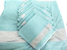 VINTAGE AQUA ~ TURQUOISE TABLECLOTH & 10 NAPKINS~ GORGEOUS!