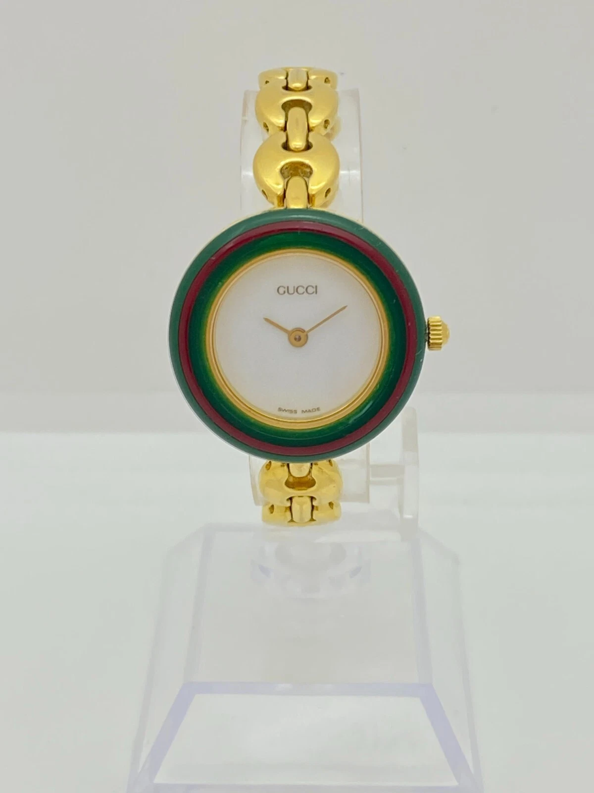[Presque comme neuve] Montre Gucci Change Lunette Couleurs Blanc/Or Vintage Occasion Fonctionne