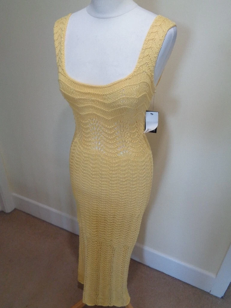 VALENTINO SAVANNAH MORROW NUOVISSIMO ABITO MIDI GIALLO ALL'UNCINETTO 'VALENTINA' TAGLIA XS